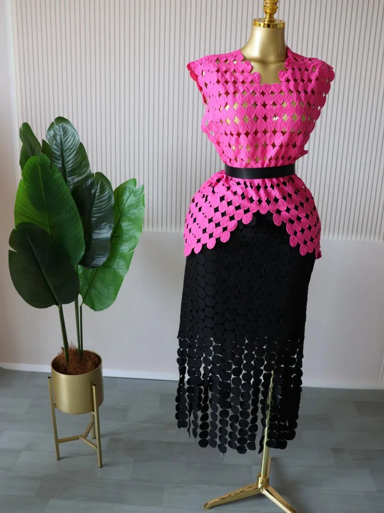 Women’s Cutout O-neck Top and Bodycon Maxi Long Skirt Set