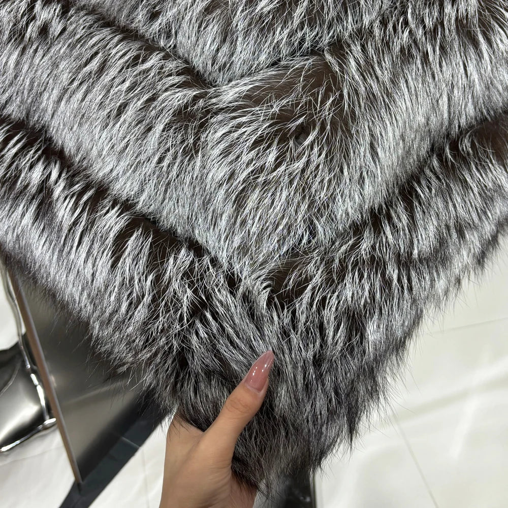 Winter Luxury Fluffy Fox Fur Shawl