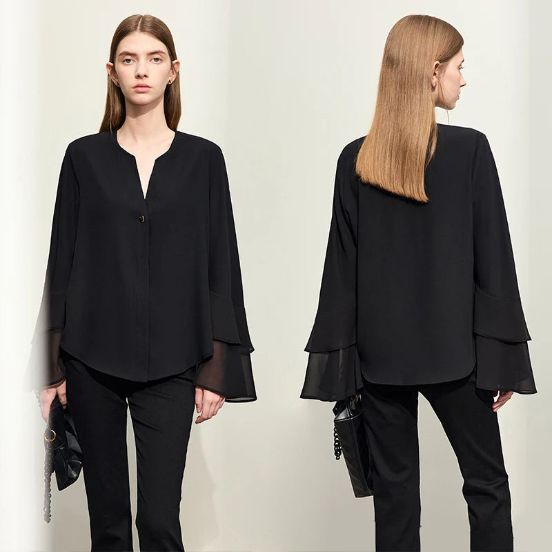 Women's Chiffon V-neck Double-layer Butterfly Sleeve Retro Blouse