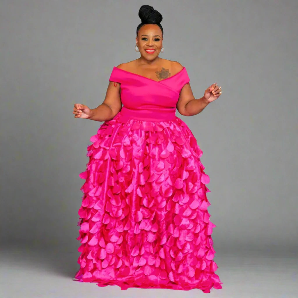 Plus Size Women’s Short Sleeve Slash Neck Big Swing Loose Smock Maxi Dress