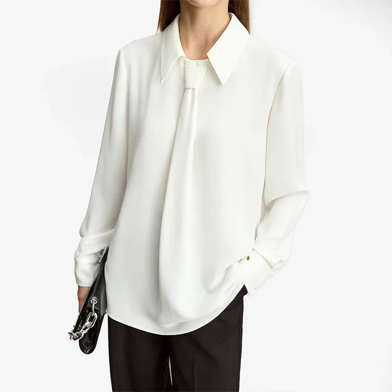 Women’s Chiffon Turn-down Collar Long Sleeve Blouse