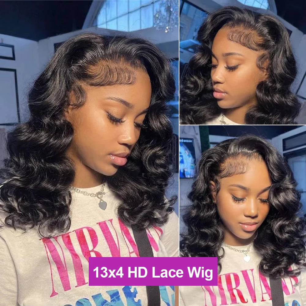 Body Wave Short Transparent Lace Front Human Hair Glueless Bob Wig