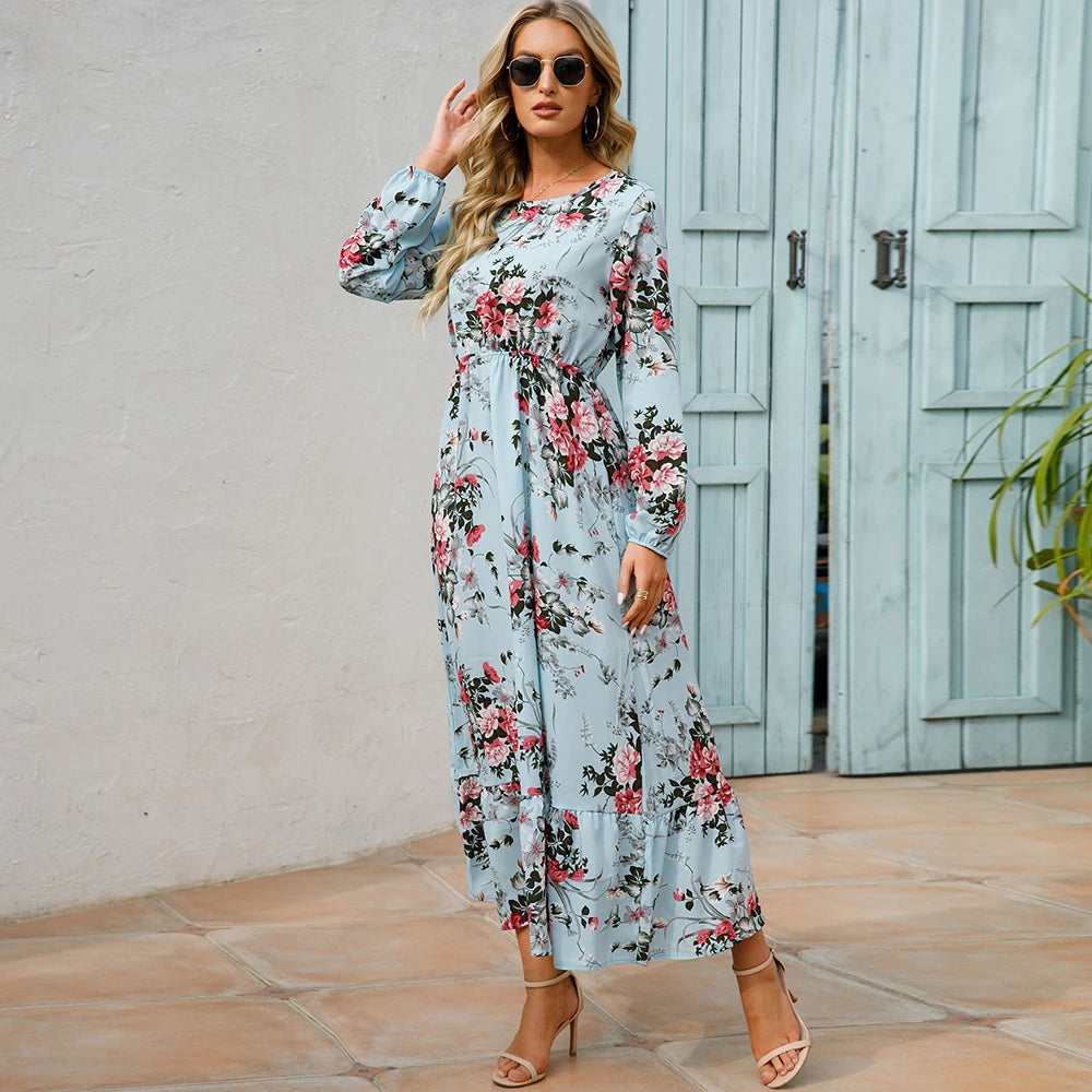 Bohemian  Chiffon Casual Long-Sleeve High Waist Maxi Dress