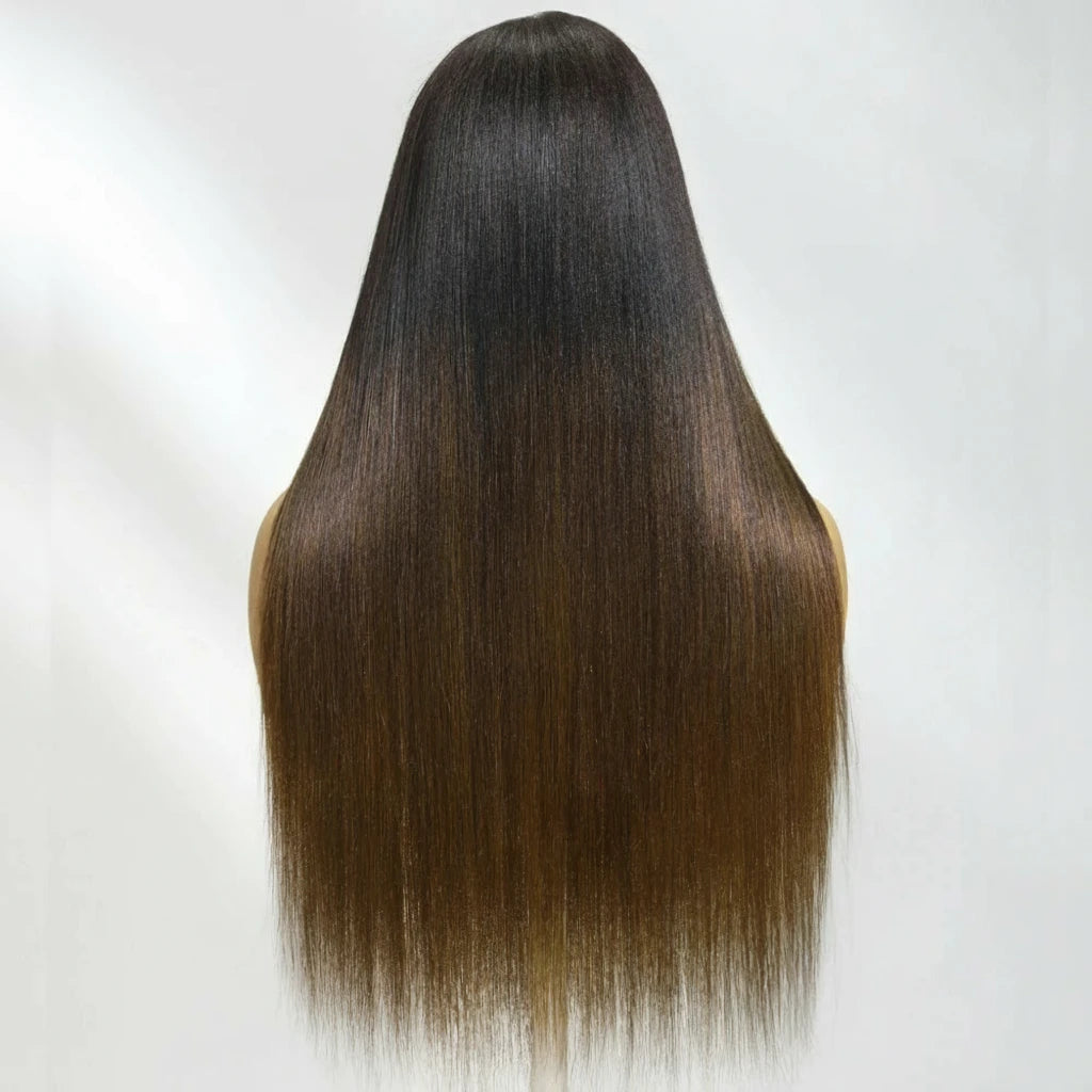 7x5 Lace Chestnut Brown Ombre Yaki Straight Wig