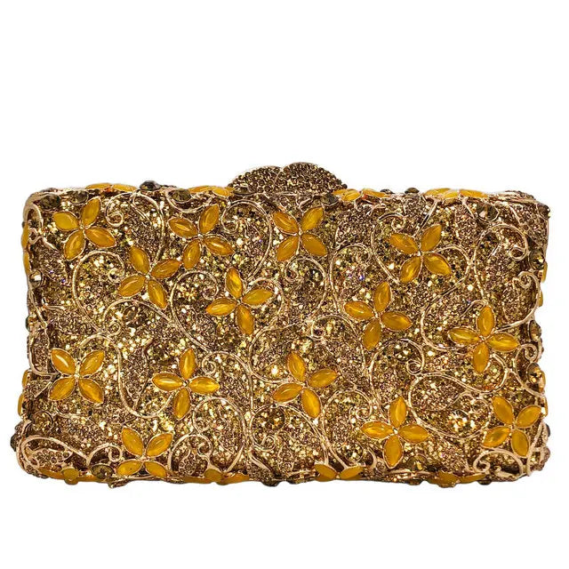 Women’s Hard Crystal Flower Minaudière  Rhinestone Clutch