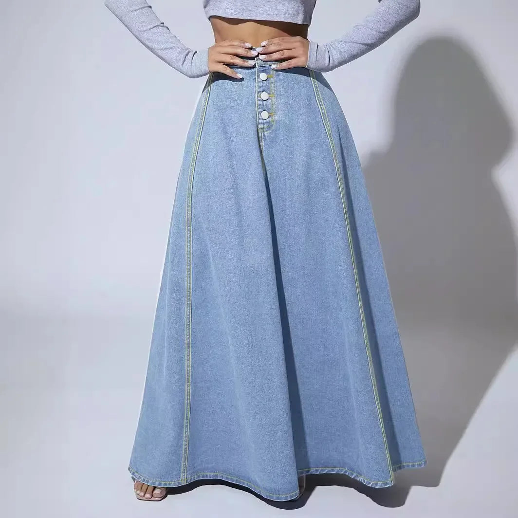 Women’s Vintage Denim High Waist Maxi Skirt