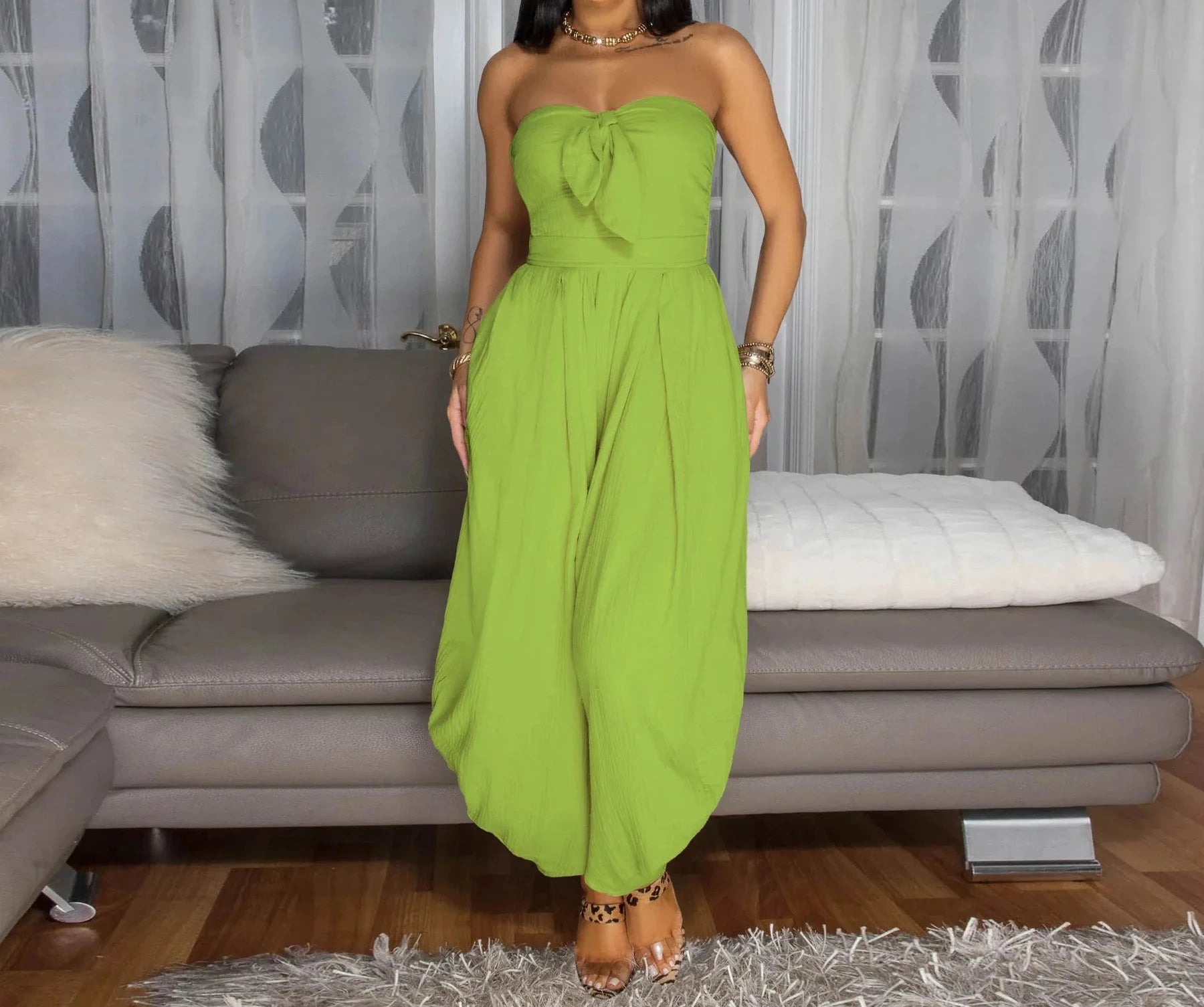 Women’s Wide Leg Strapless Sleeveless Bowknot Jumpsuit