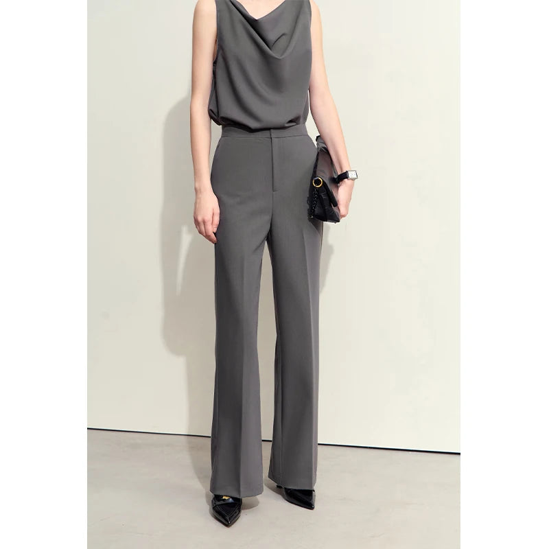 Swing Collar Women’s Vest + Straight Solid Casual Pants *Sold Seperately*