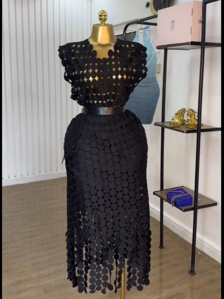 Women’s Cutout O-neck Top and Bodycon Maxi Long Skirt Set