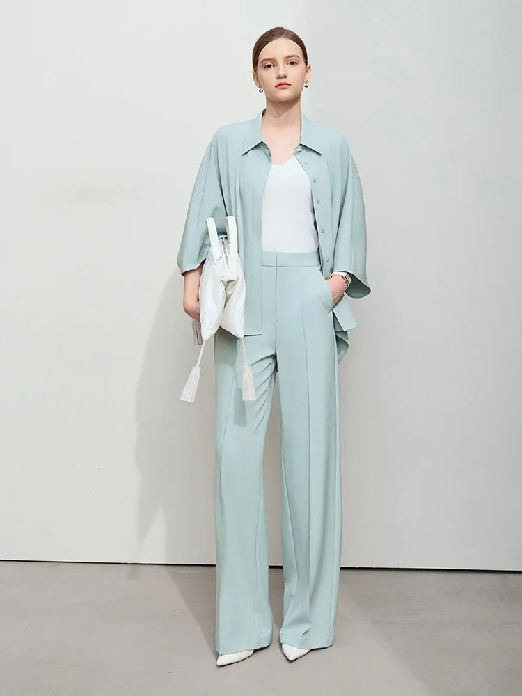 Women’s Lapel Loose Rotator Sleeve Shirt & Anti Wrinkle Pants *Sold Seperately*