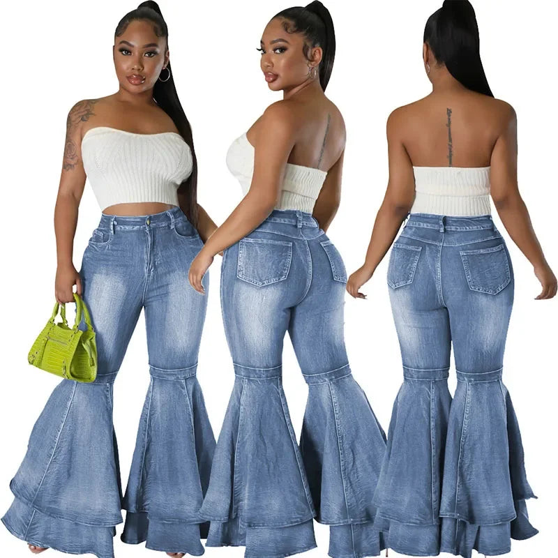 Women’s Vintage Flare High Waist Stretch Denim Casual Bell Bottom Jeans