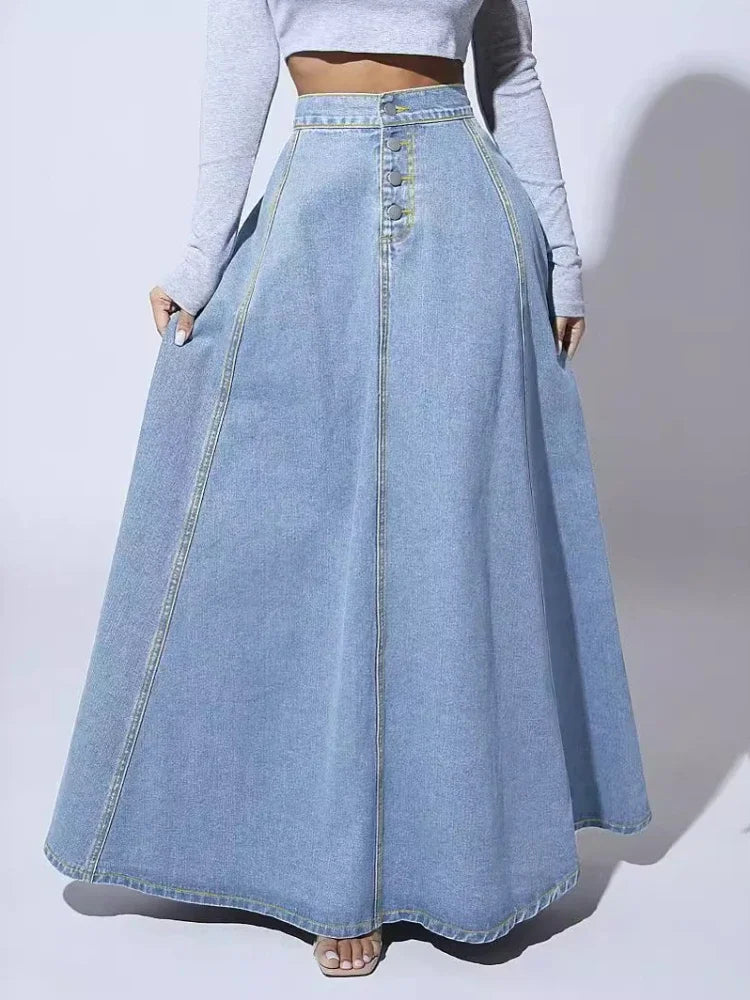 Women’s Vintage Denim High Waist Maxi Skirt