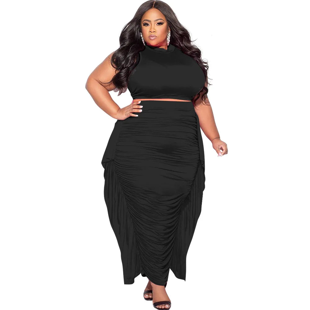 Plus Size Women’s 2 Piece Top + Ruffle Maxi Skirt Set