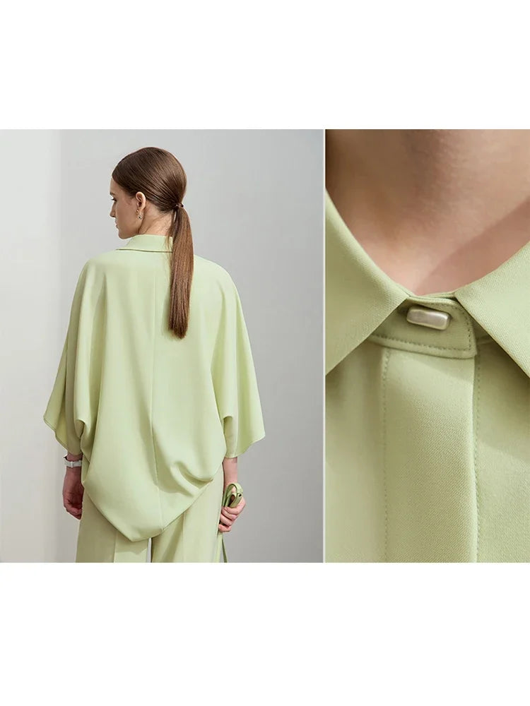 Women’s Lapel Loose Rotator Sleeve Shirt & Anti Wrinkle Pants *Sold Seperately*