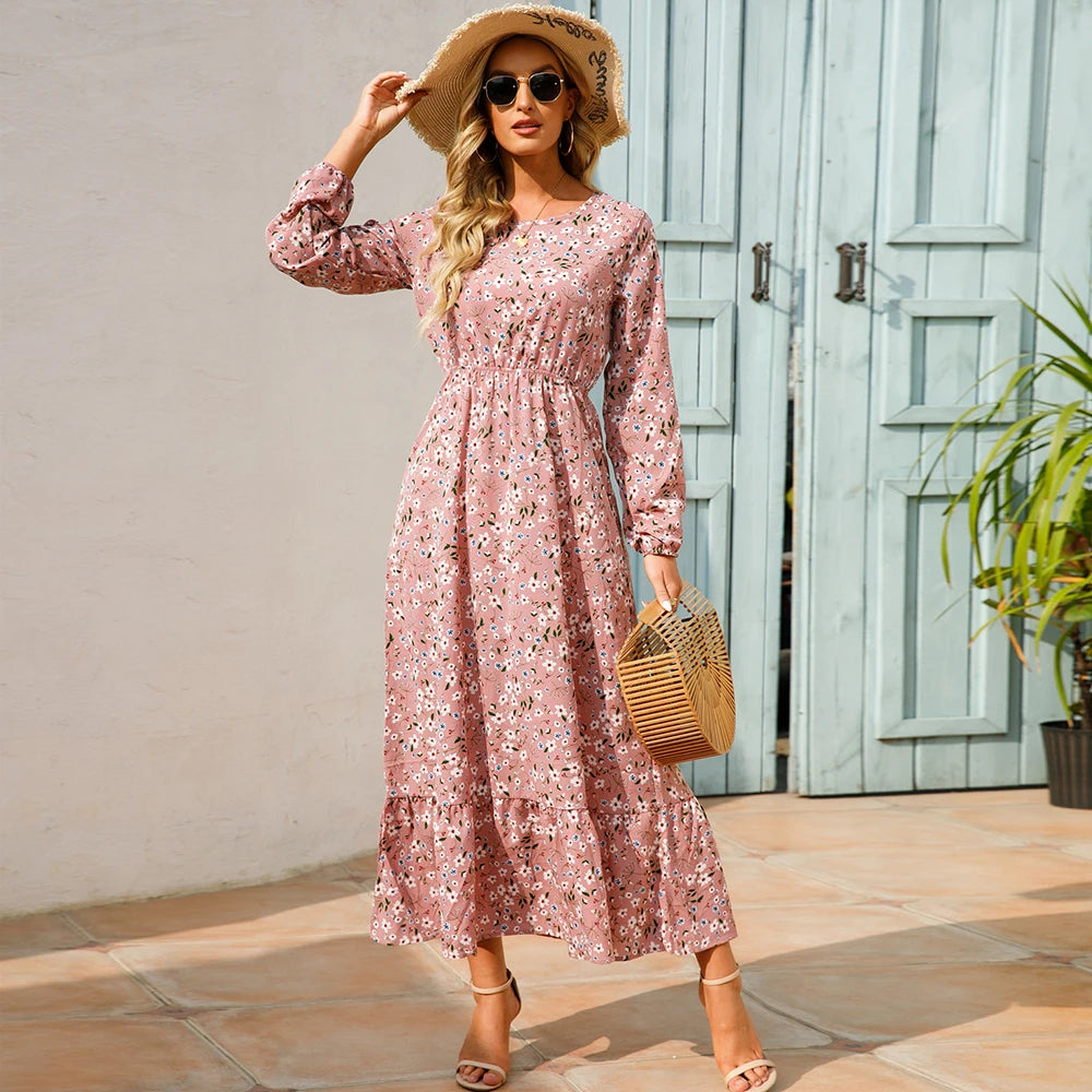 Bohemian  Chiffon Casual Long-Sleeve High Waist Maxi Dress