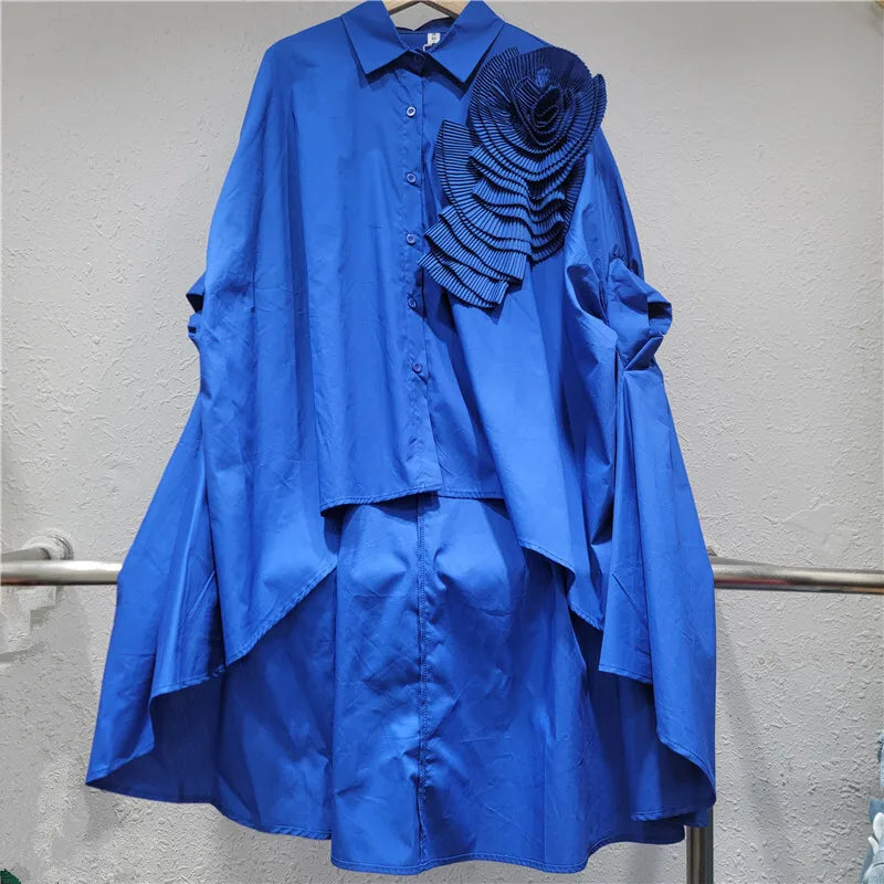 Women's Blouse Loose Irregular Solid Color Batwing Sleeve Flower Long Sleeve Casual Shirt