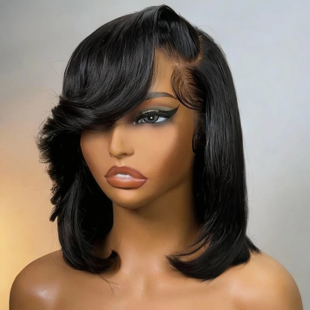 Lace Closure Bob Wig With Side Swept Bangs