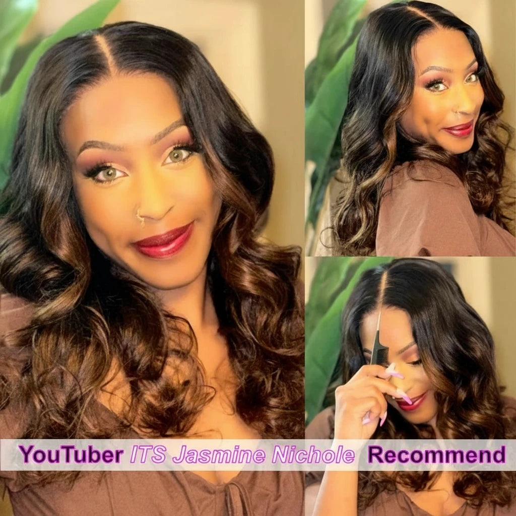 7x5 Lace Go Glueless Ombre Brown Loose Wave Human Hair Wig