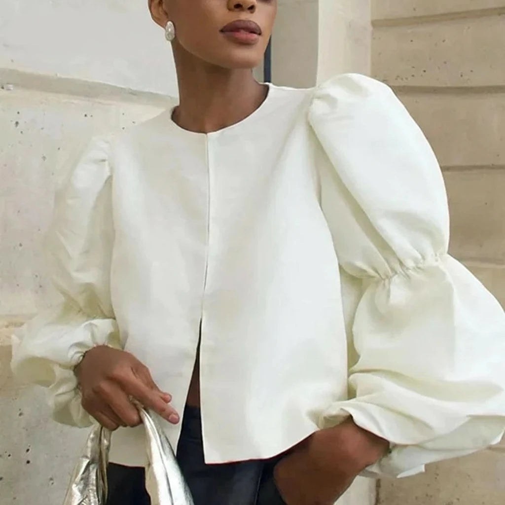 Women’s Solid Loose Minimalist O Neck Long Sleeve Spliced Zipper Blouse