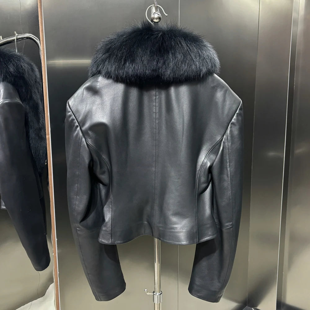 Leather Fur Blazer Broad Shoulder Design