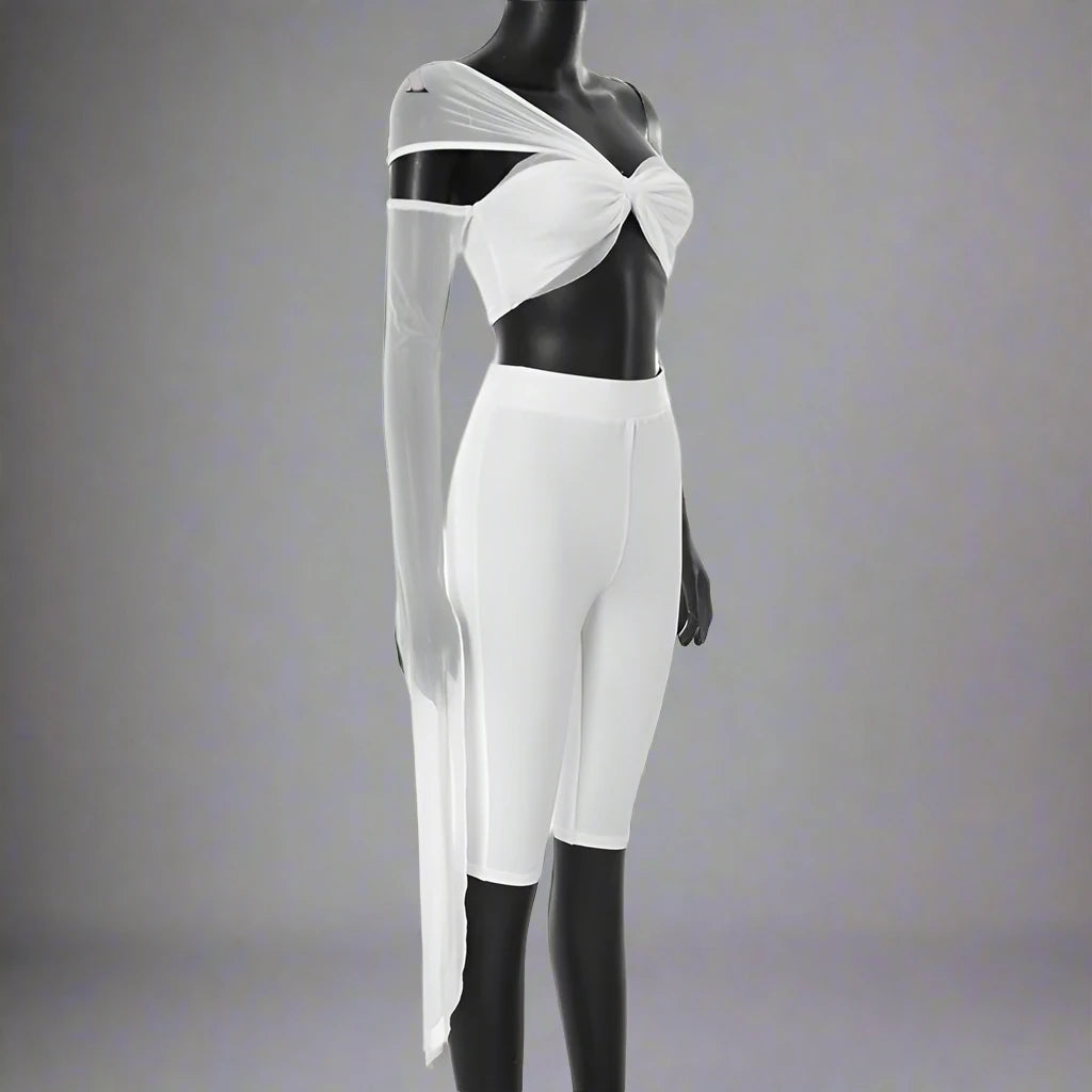 Women's One sleeve strapless Top and Capri Pant Two 2 Piece Set