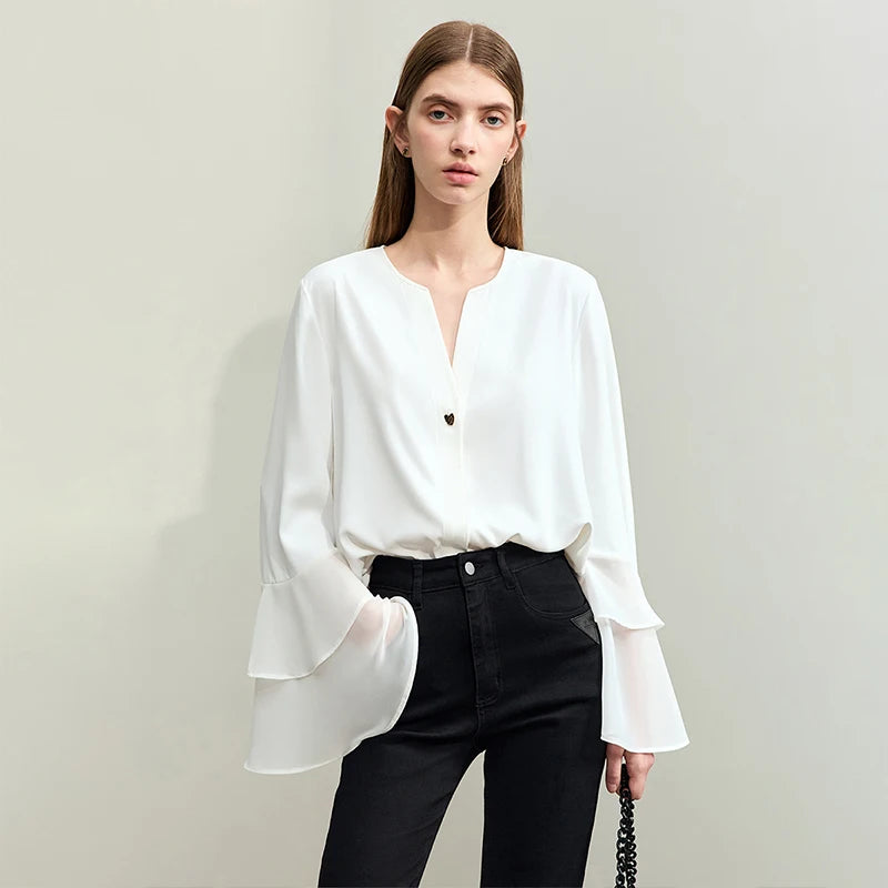 Women's Chiffon V-neck Double-layer Butterfly Sleeve Retro Blouse
