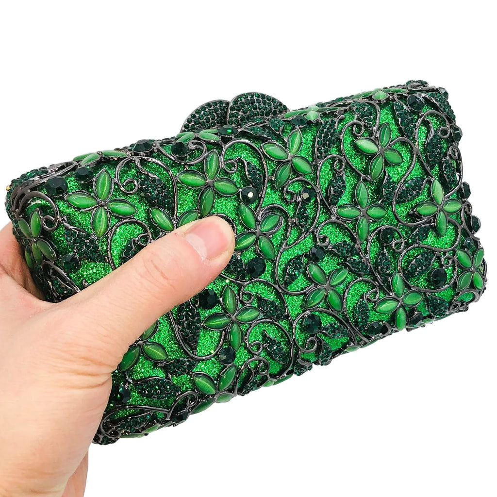 Women’s Hard Crystal Flower Minaudière  Rhinestone Clutch