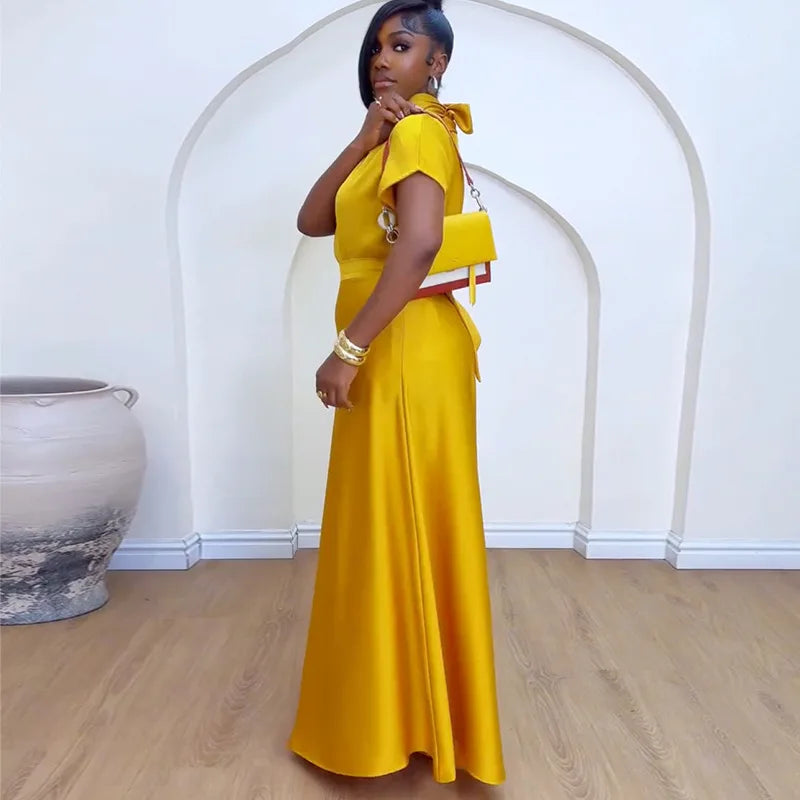 Satin Short Sleeve Turtleneck Top & Wide Leg Pants