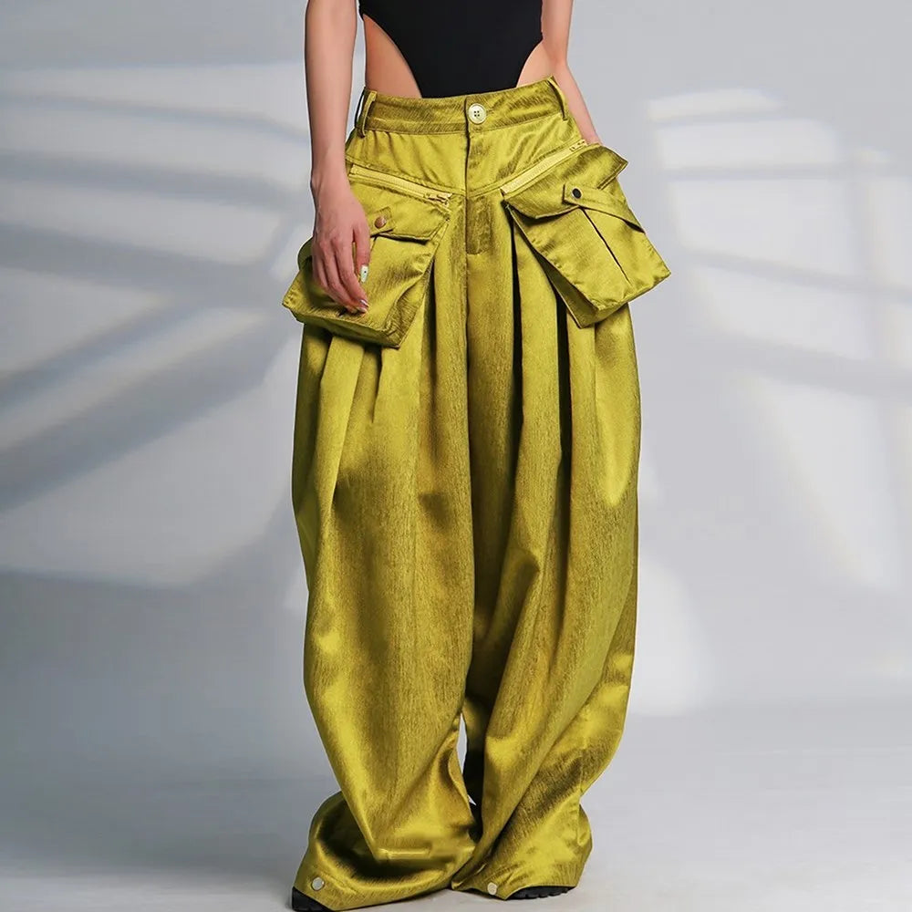 Women’s High Waist Patchwork Minimalist Wide Leg Pants