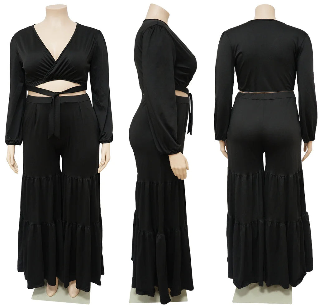 Plus Size Women’s Print Blouse and Wide Leg Pants Set