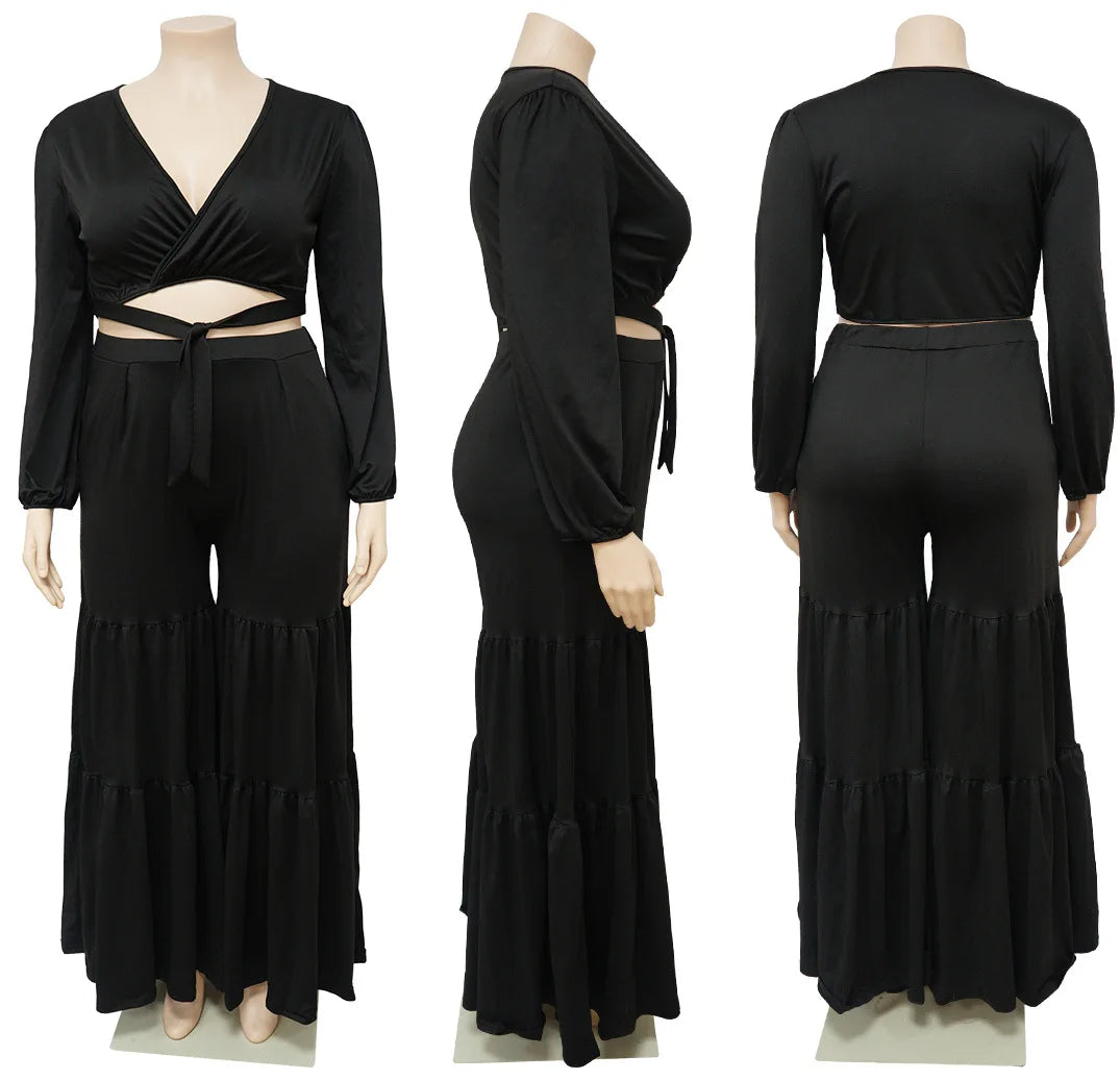 Plus Size Women’s Print Blouse and Wide Leg Pants Set