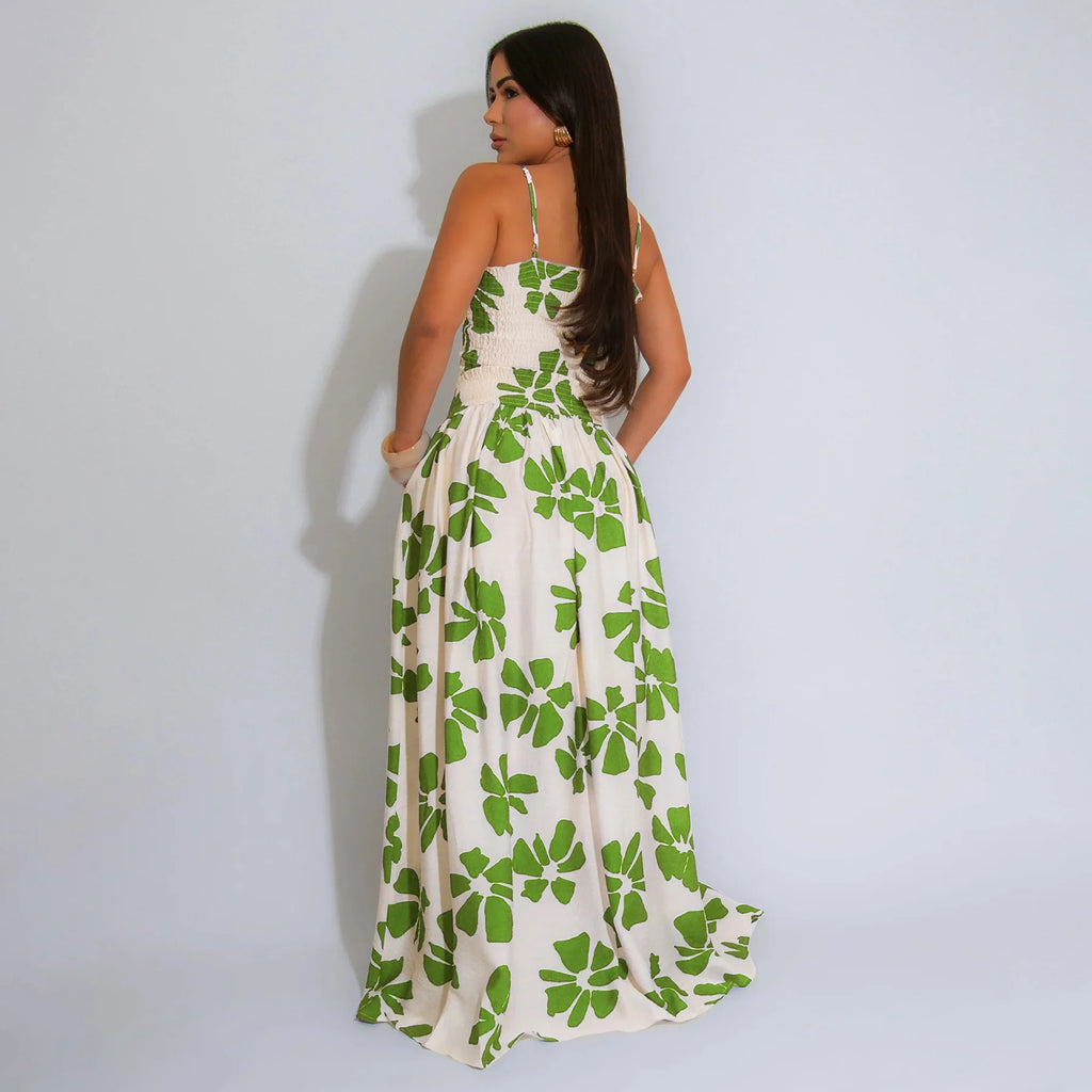Women's Floral Strap Sleeveless Tank Top and Maxi Long Skirt