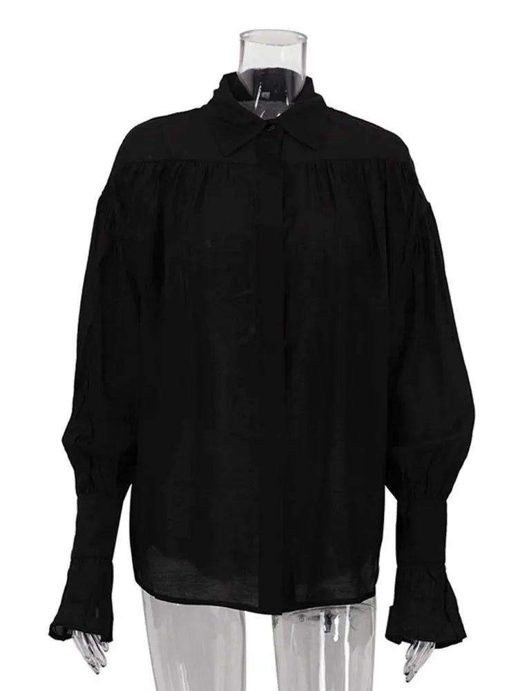 Casual Loose See-Through Long Sleeve Patchwork Blouse