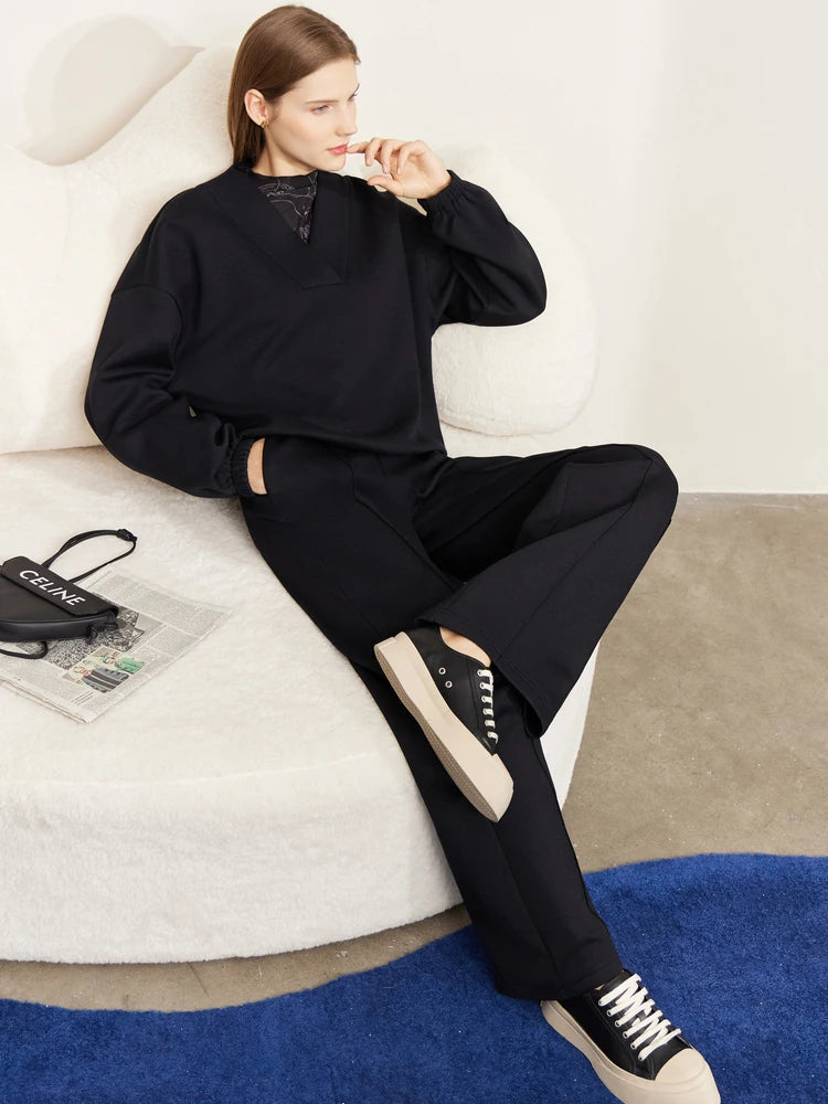 Women’s Minimalism Sweatshirt & Casual Straight Leg Pants