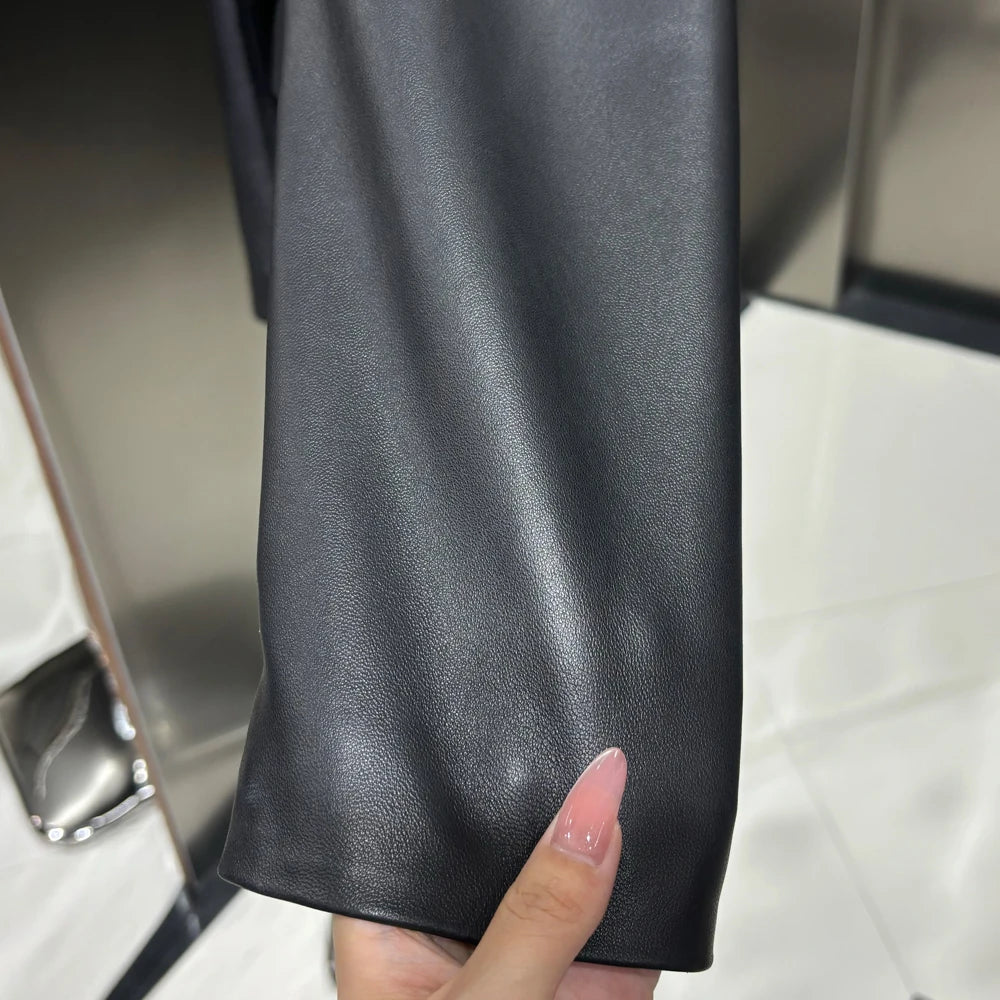 Leather Fur Blazer Broad Shoulder Design