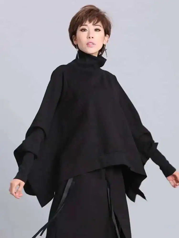 Women’s Irregular Casual Batwing Sleeve Loose Fit Turtleneck