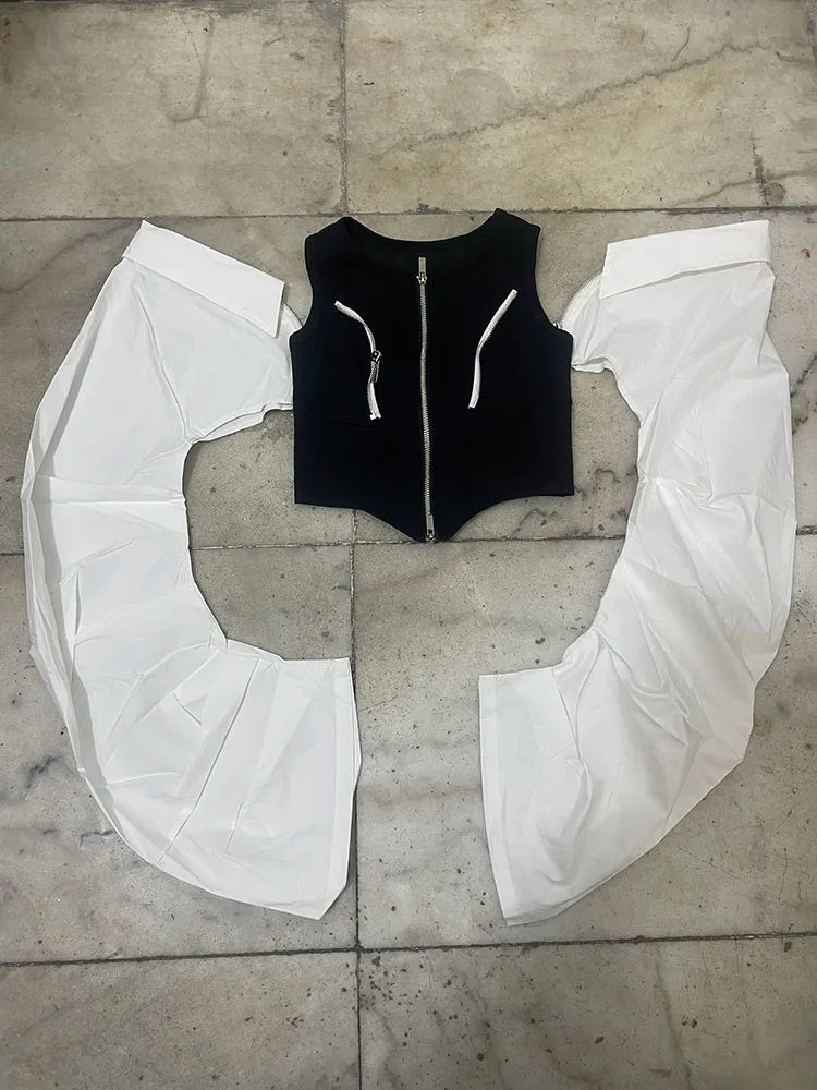 Women’s Off Shoulder Vest with Attachable Long Sleeves