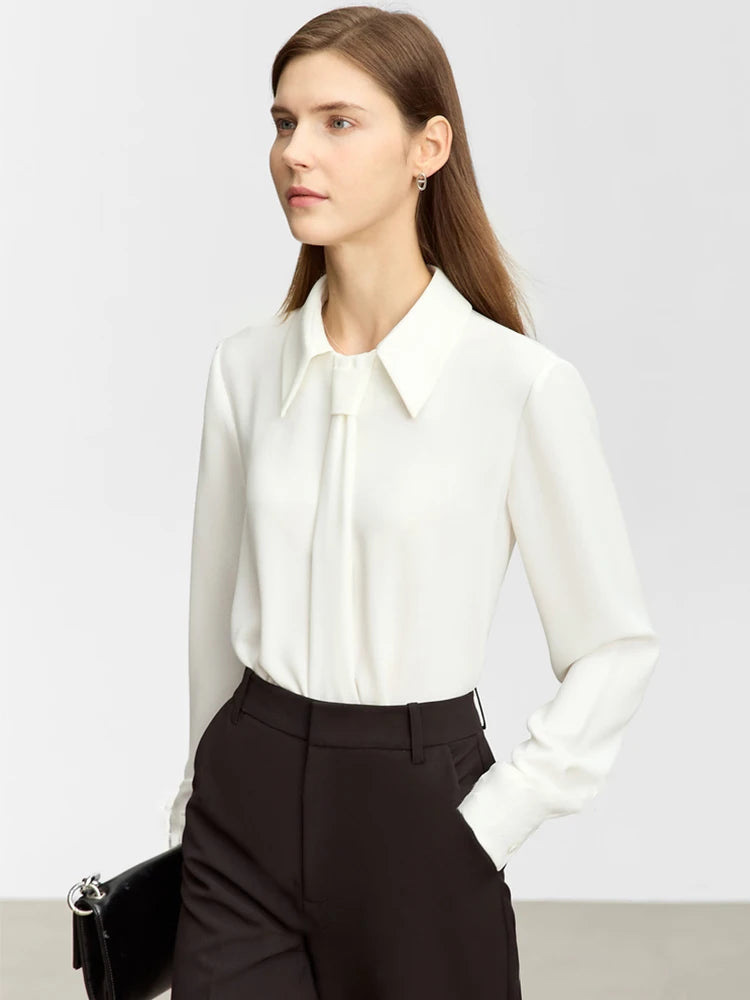 Women’s Chiffon Turn-down Collar Long Sleeve Blouse
