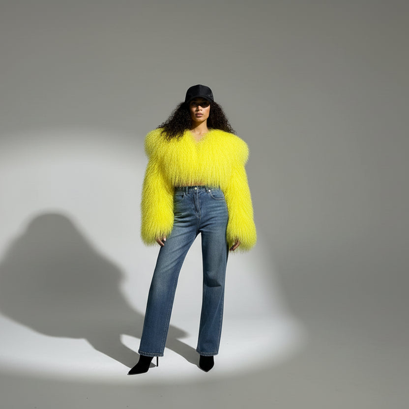 Mongolia Sheep Fur Cropped Jacket Women