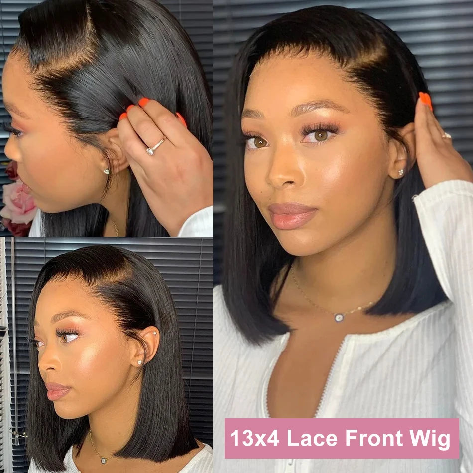 Short Straight Lace Frontal 13x4 Human Hair Wigs Pre plucked Bob
