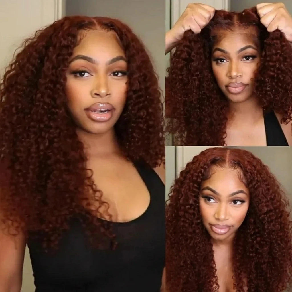 Bye-Bye Knots Reddish Brown Curly 7x5  Lace Front Human Hair Wig