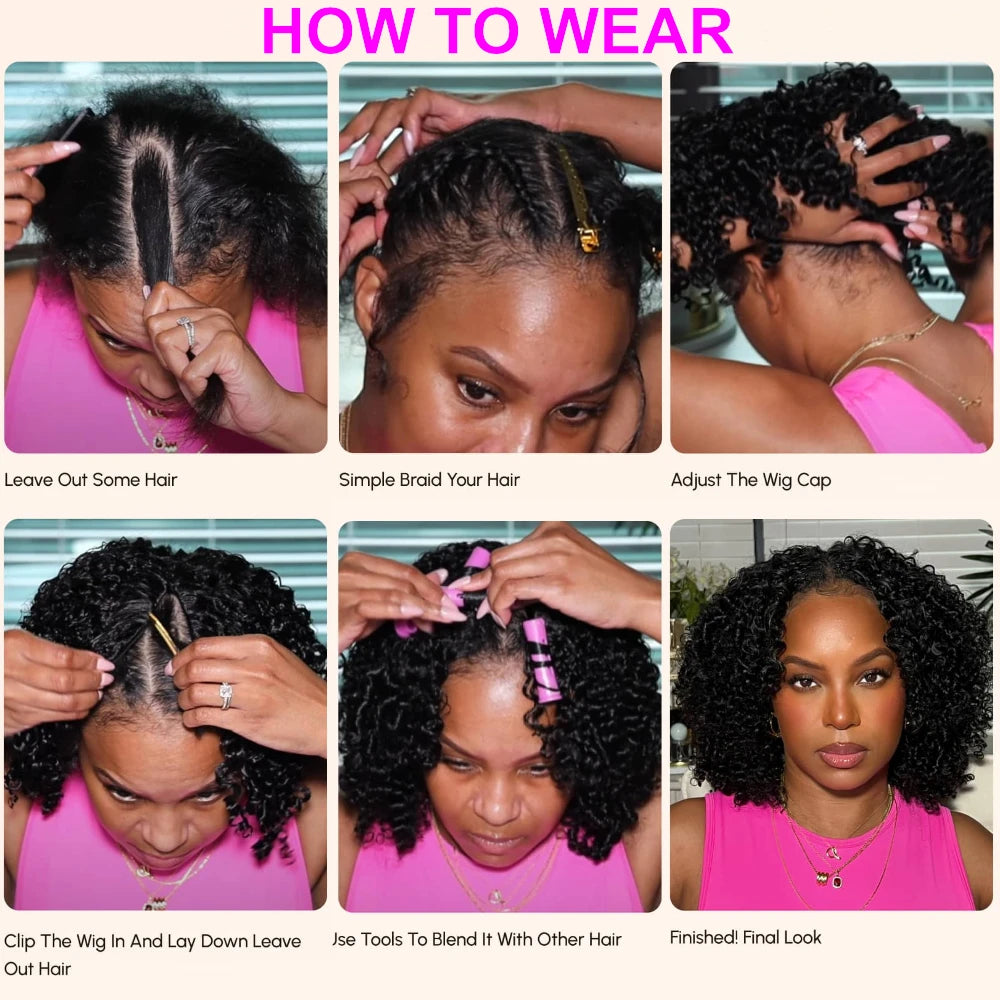 Afro Curly V Part Wig with Drawstring