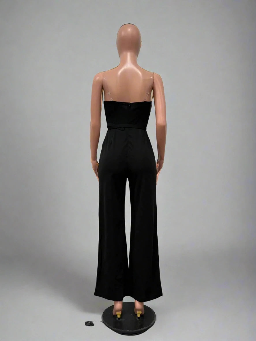 Women’s Wide Leg Strapless V-neck Sleeveless Jumpsuit