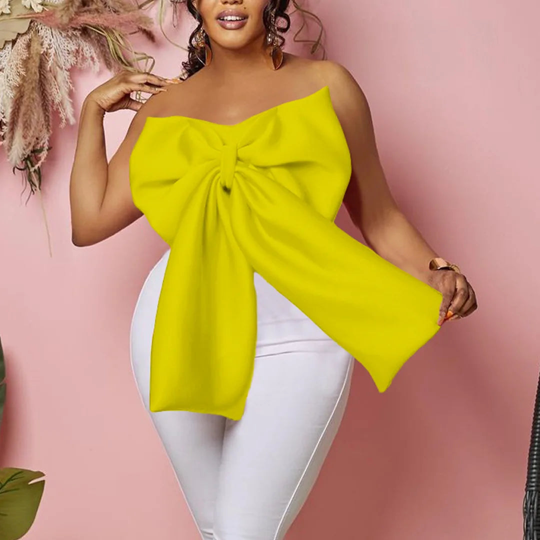 Women’s Bow Butterfly Splicing Strapless Crop Top