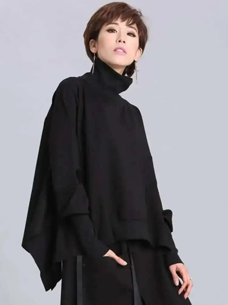 Women’s Irregular Casual Batwing Sleeve Loose Fit Turtleneck