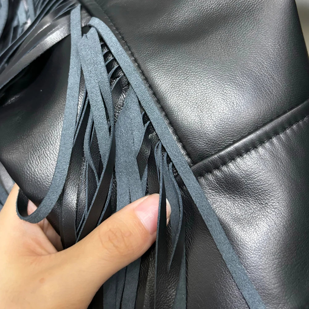 Women's Leather Jacket with Fringes