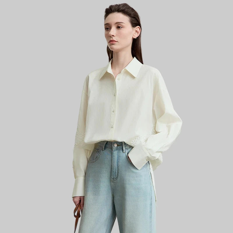 Women’s Turn-down Collar Drop Women Sleeves Loose Blouse