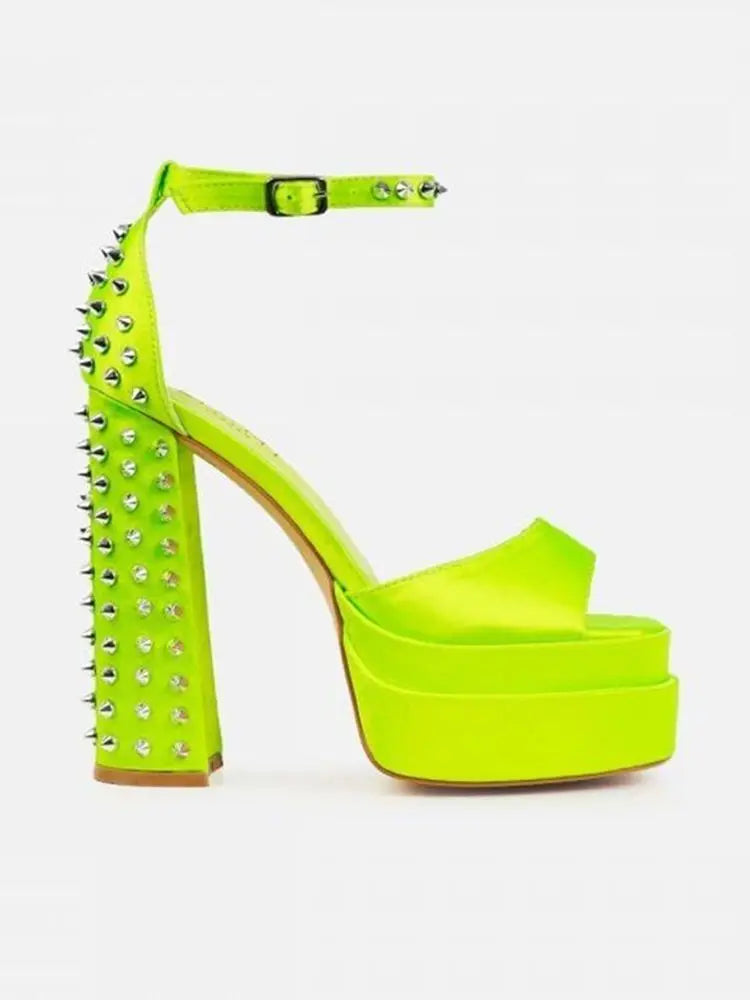Platform Studded Block Heels Open Toe Ankle Buckle Strap Sandals
