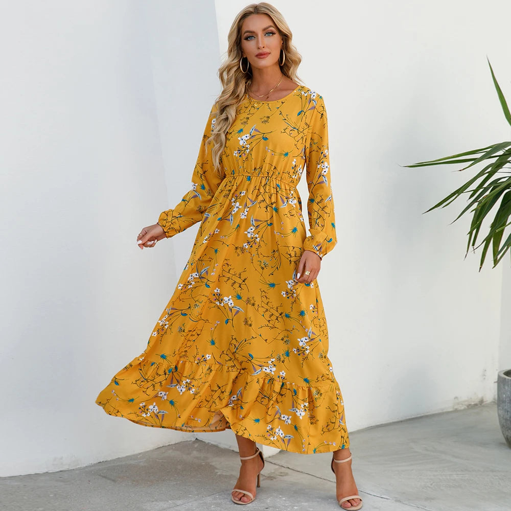 Bohemian  Chiffon Casual Long-Sleeve High Waist Maxi Dress