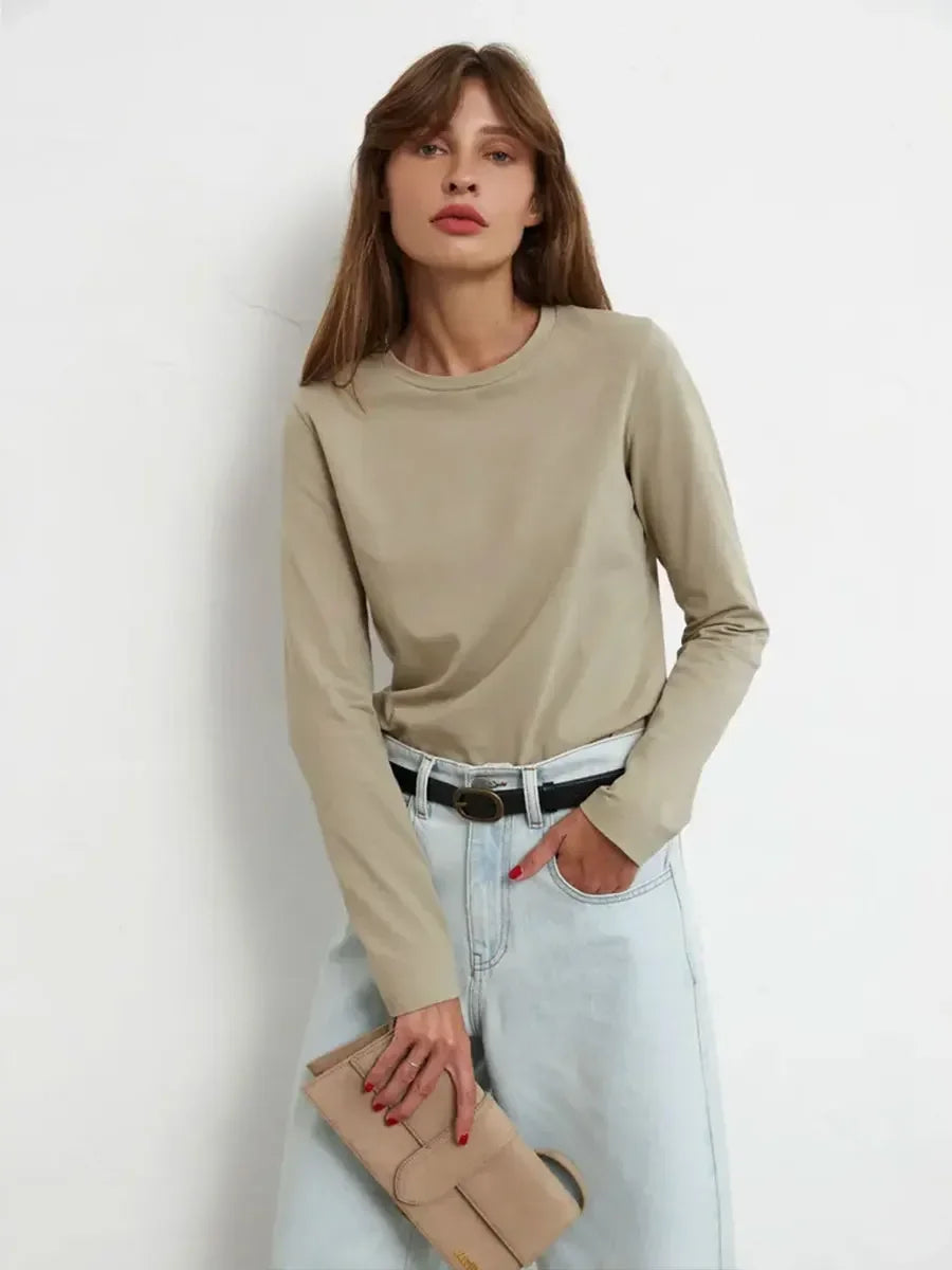 Basic Solid Long Sleeve Loose Oversized T Shirt